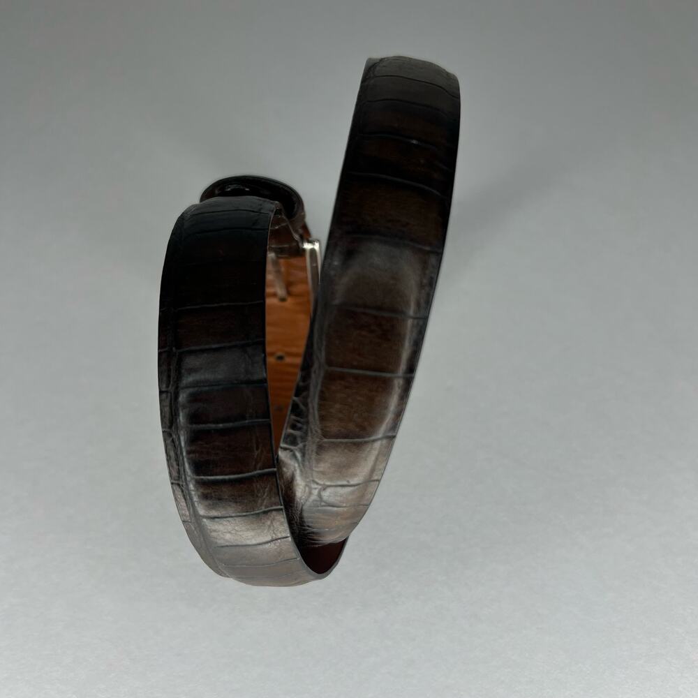 Joan & David Italy Croc Pattern Brown Leather Belt with Silvertone Hardware Sz M - Picture 4 of 12